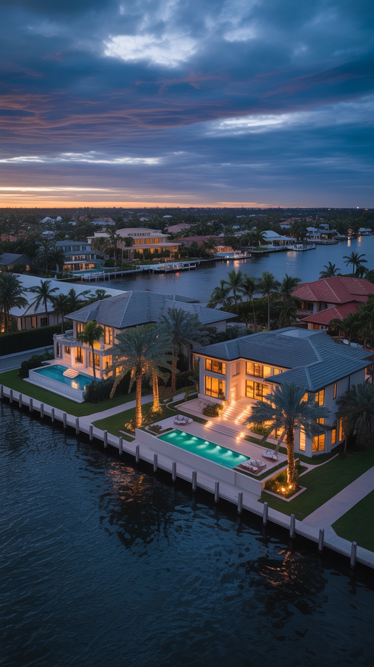 Luxury Florida waterfront at twilight